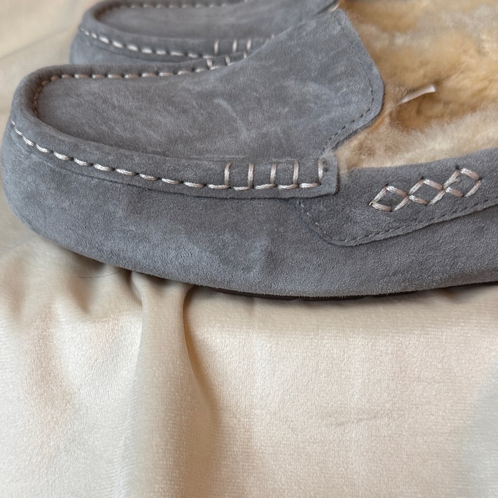 UGG Women’s Ansley Light Grey Suede & Sheepskin Slippers/Loafers - Picture 11 of 16